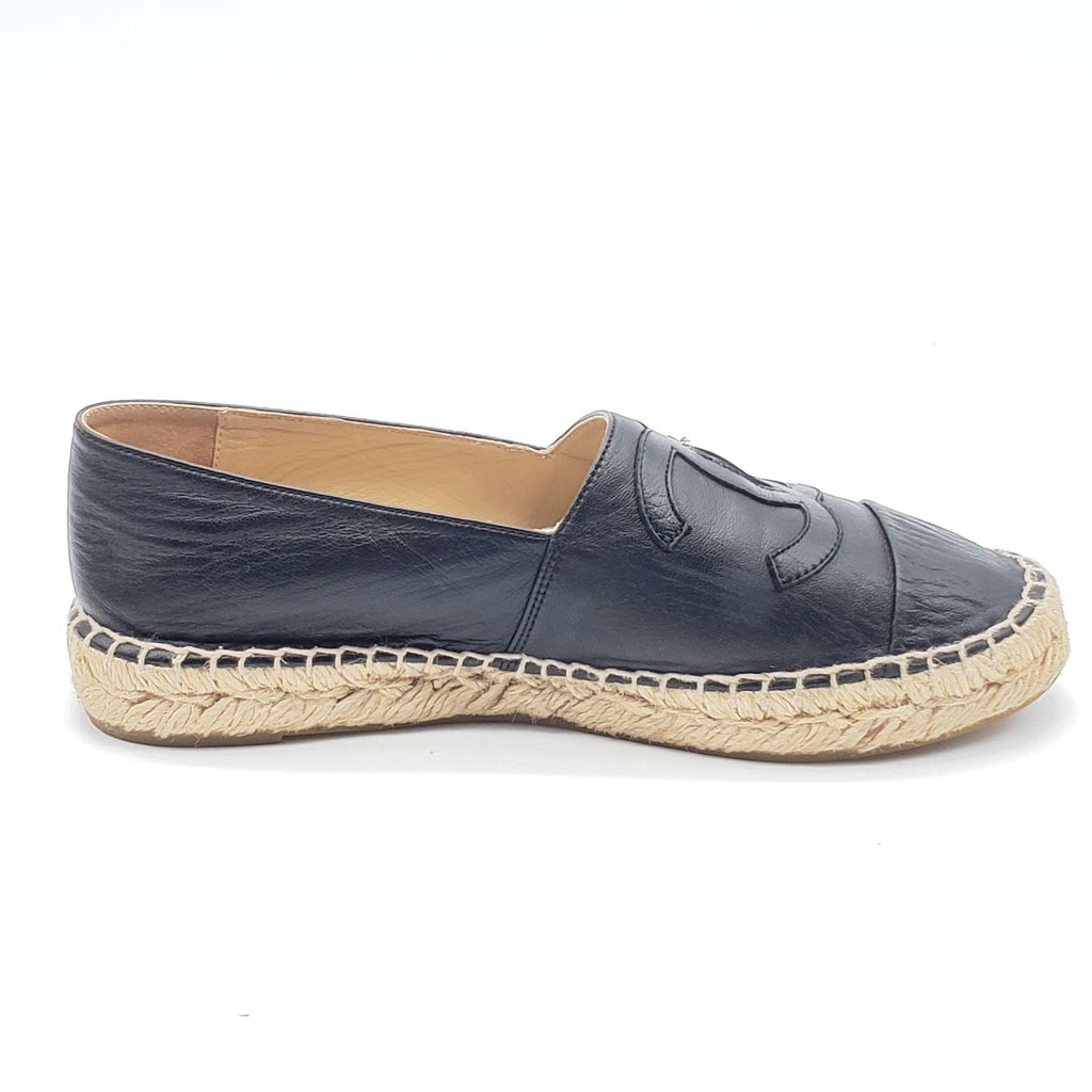 Chanel CC Lambskin Black Espadrille Shoes