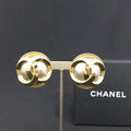 CHANEL CC Logo Gold Tone Pearl Earrings