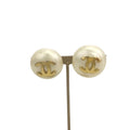 CHANEL CC Logo Pearl Ball Shape Gold Tone Earrings