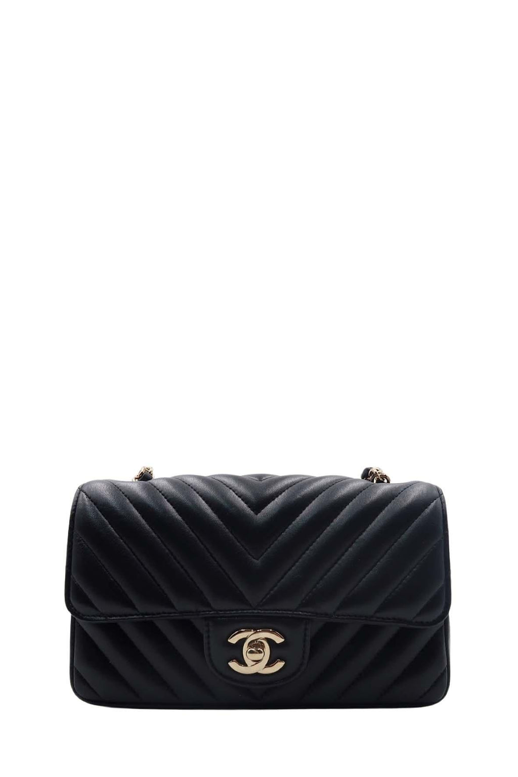 Chevron Classic Mini Rectangular Flap Bag with Gold Hardware Black