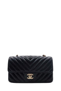 Chevron Classic Mini Rectangular Flap Bag with Gold Hardware Black