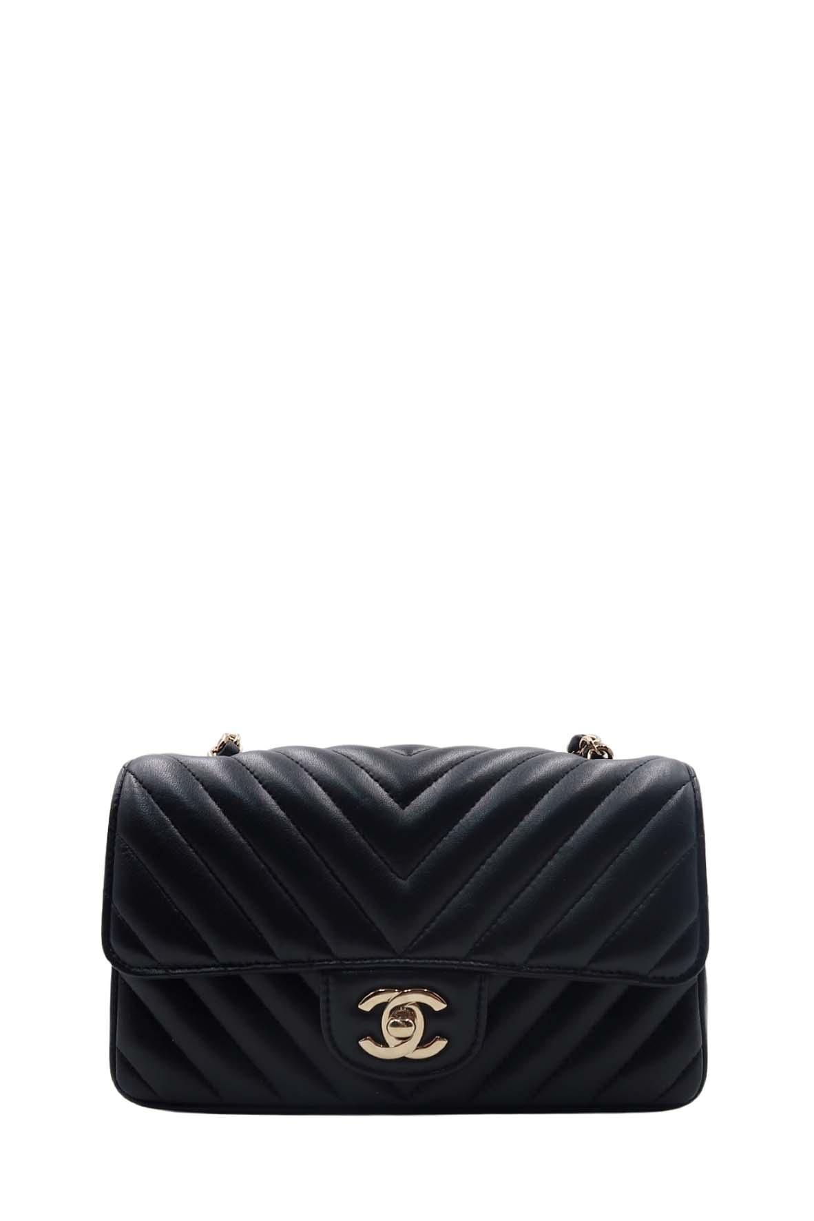 Chevron Classic Mini Rectangular Flap Bag with Gold Hardware Black