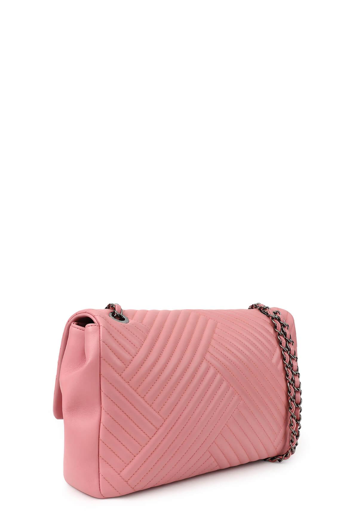 Chevron Jumbo Crossing Classic Single Flap Bag Pink
