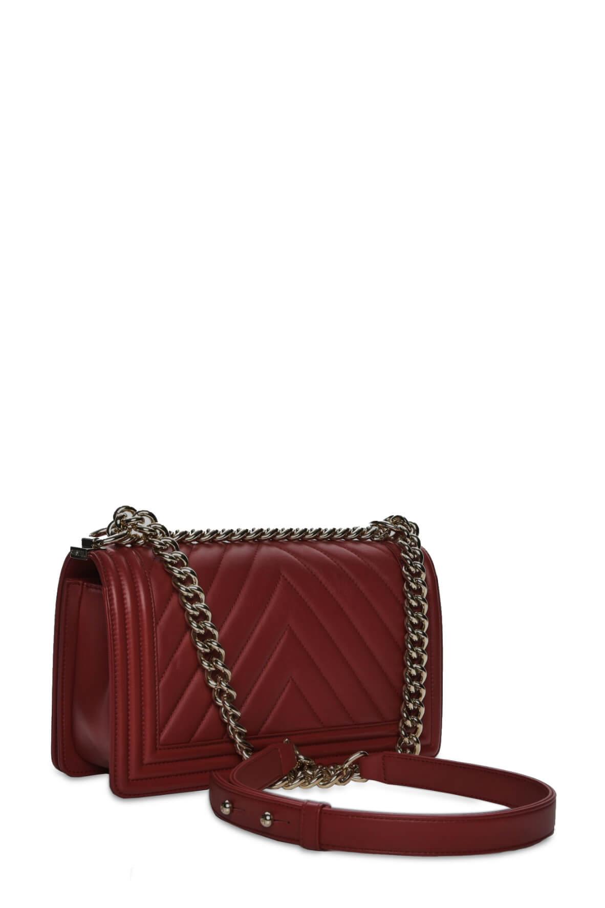 Chevron Lambskin Old Medium Boy Red with Gold Hardware