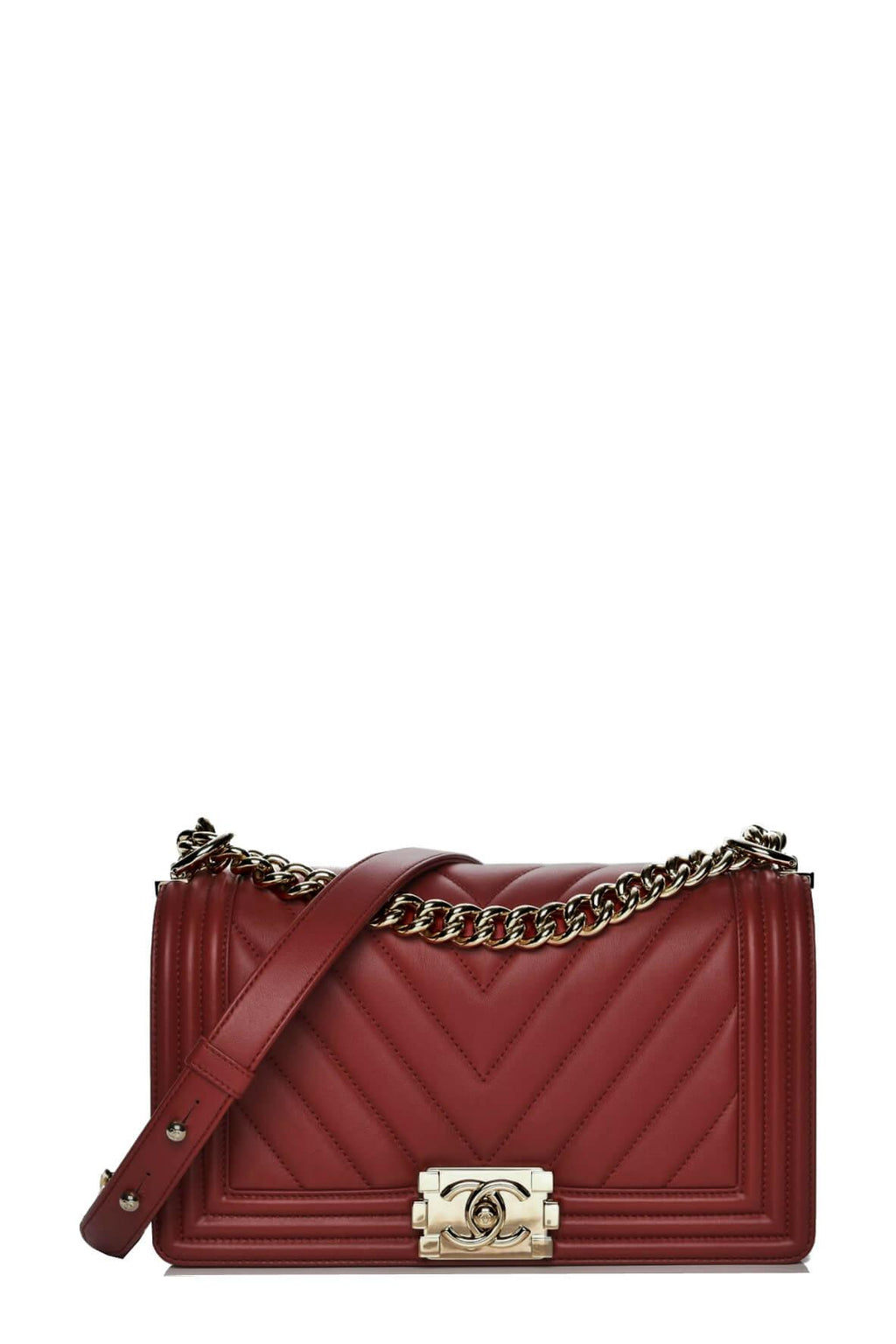 Chevron Lambskin Old Medium Boy Red with Gold Hardware