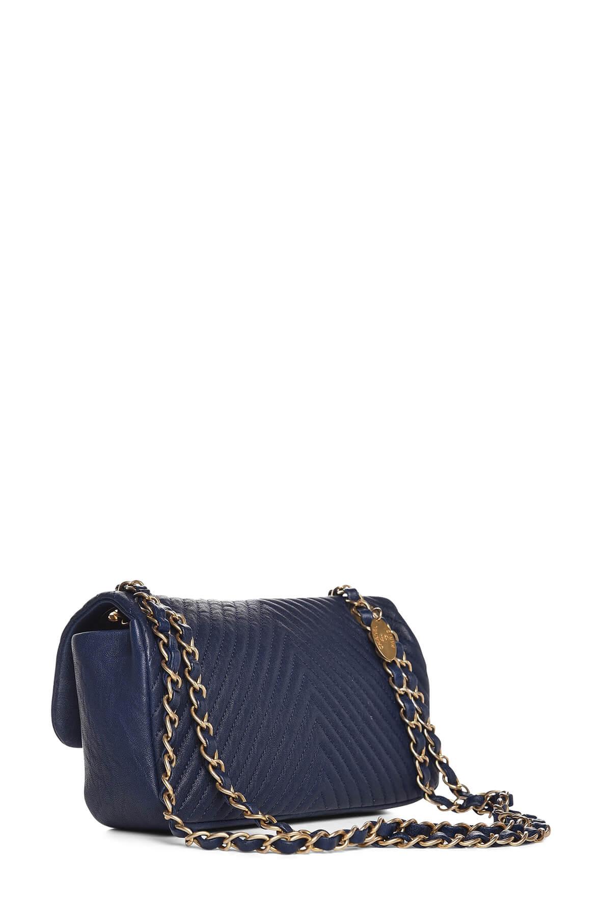 Chevron Surpique Flap Bag Navy
