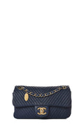 Chevron Surpique Flap Bag Navy