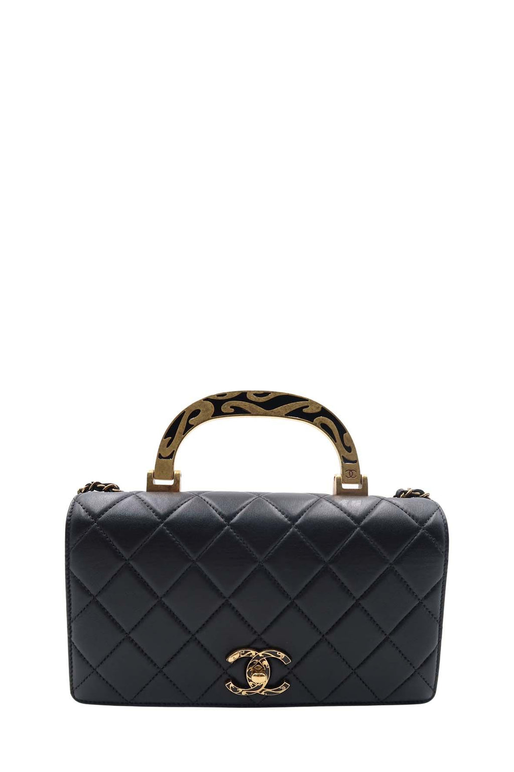 Classic Flap bag with Enamel Top Handle Black