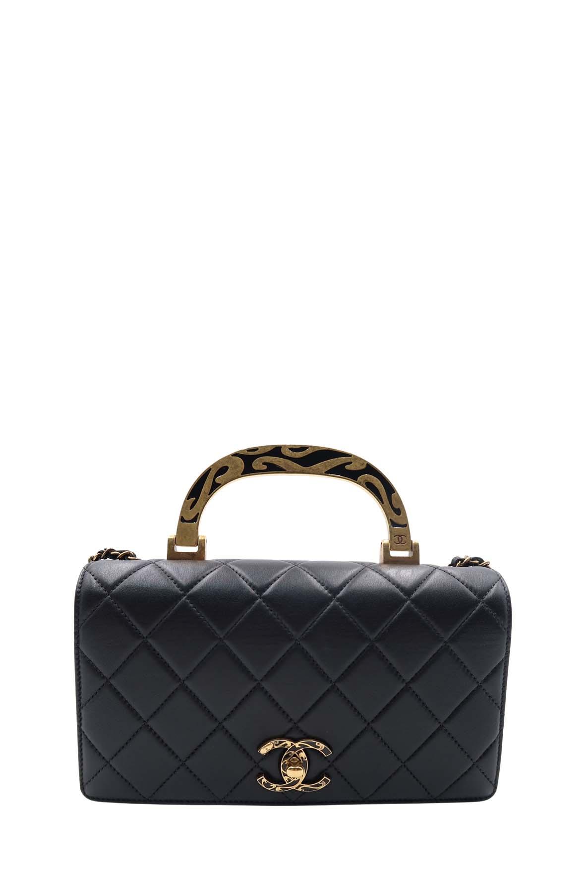 Classic Flap bag with Enamel Top Handle Black