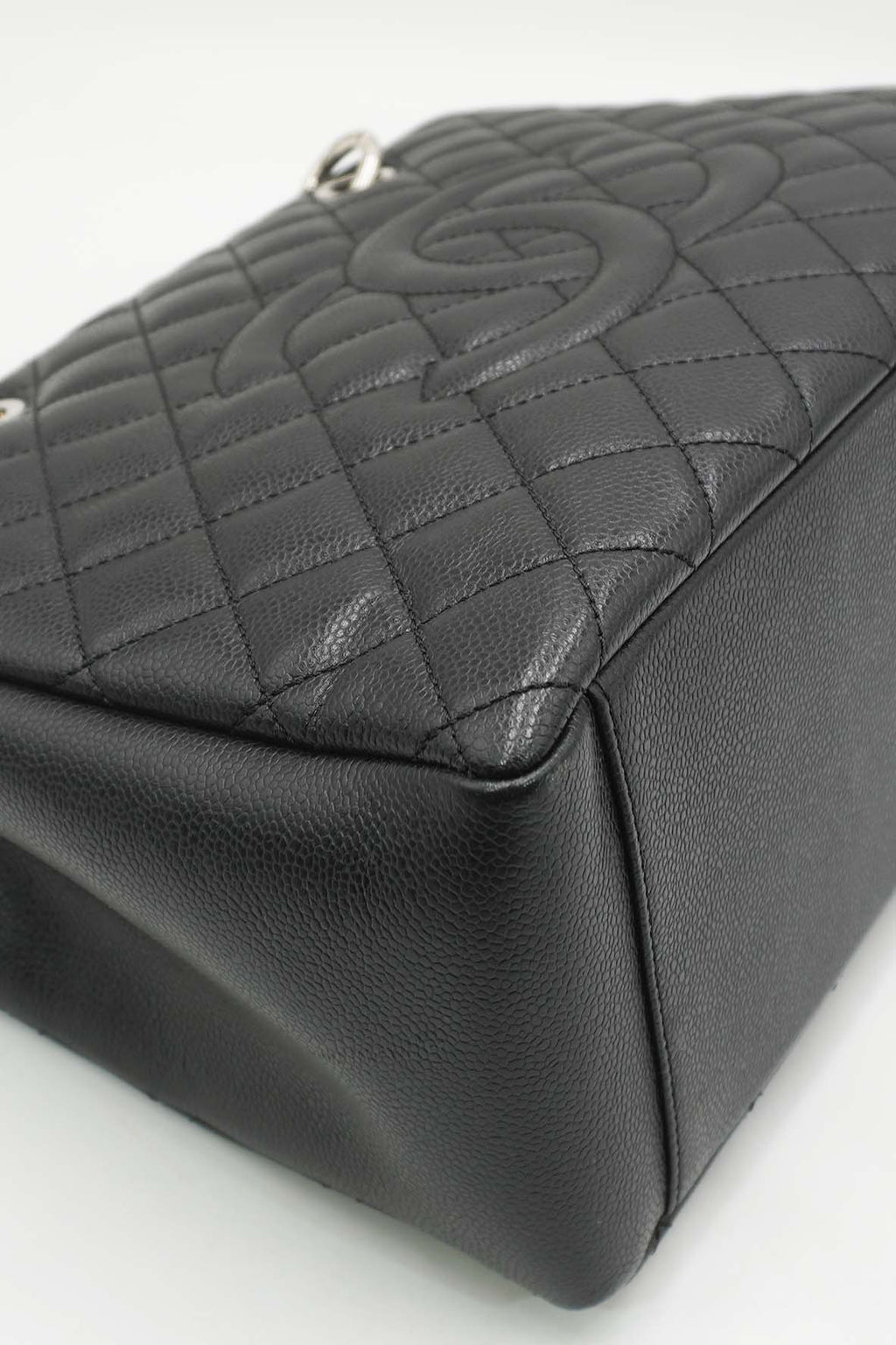 Grand Shopping Tote Caviar with Silver Hardware Black