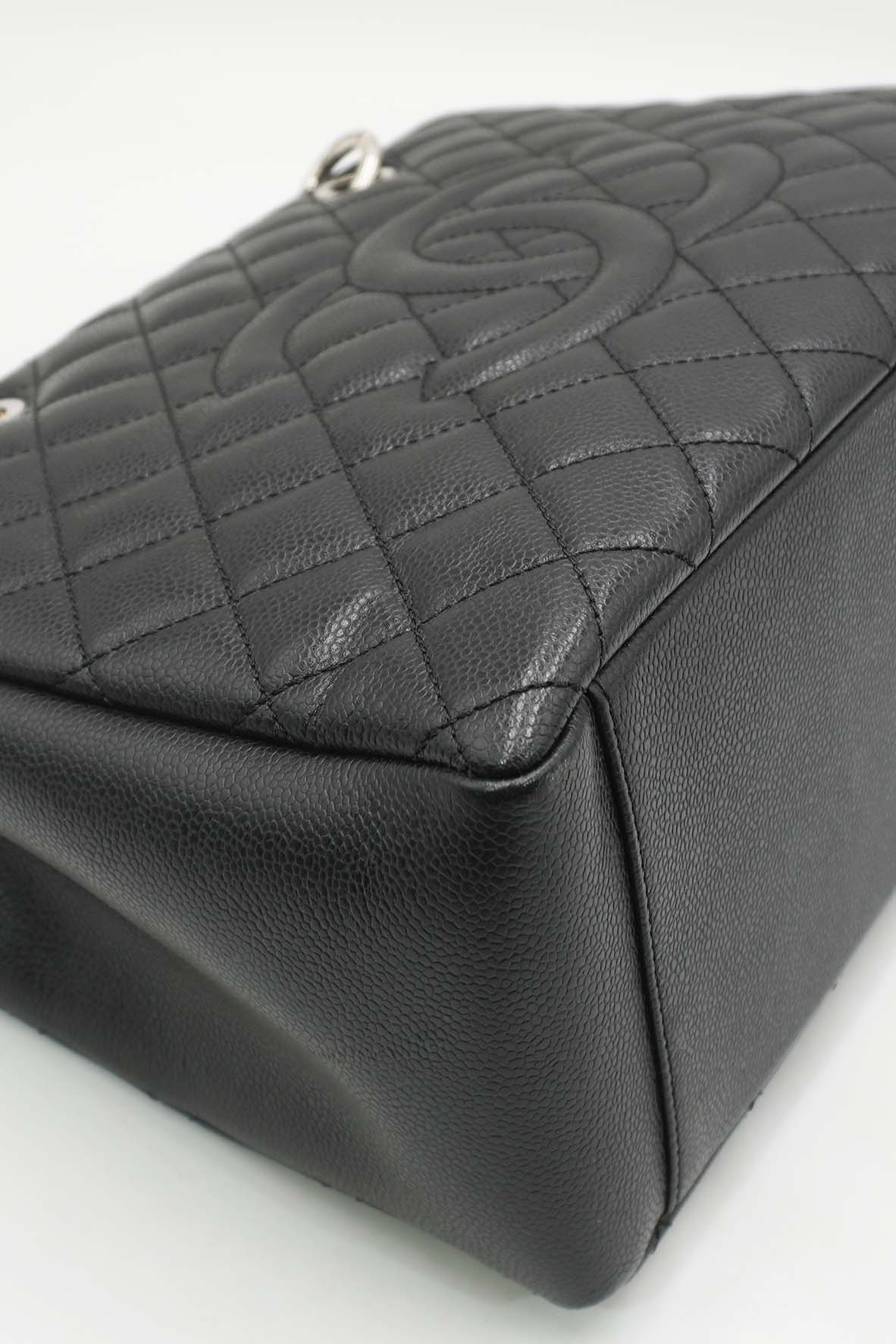 Grand Shopping Tote Caviar with Silver Hardware Black