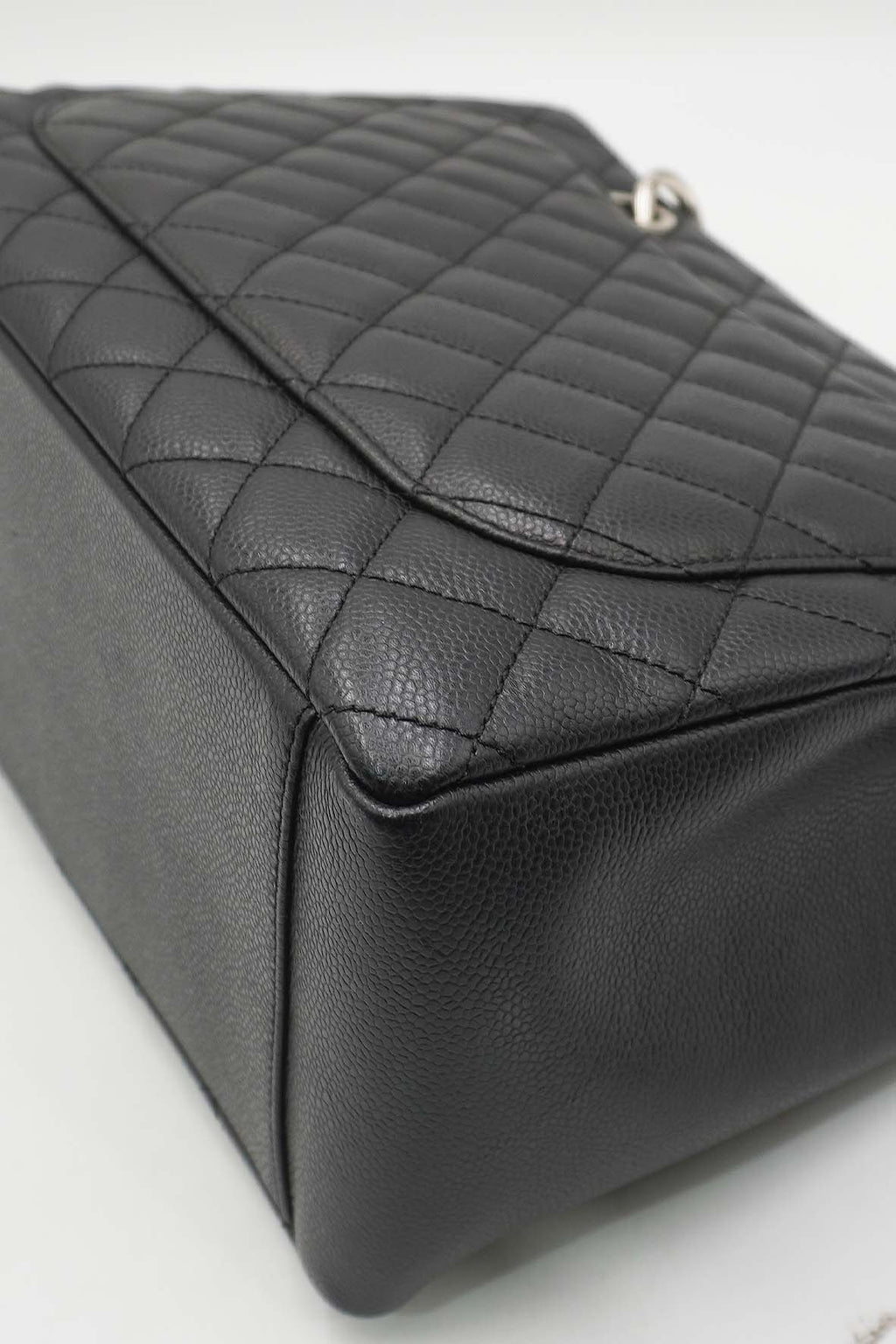 Grand Shopping Tote Caviar with Silver Hardware Black