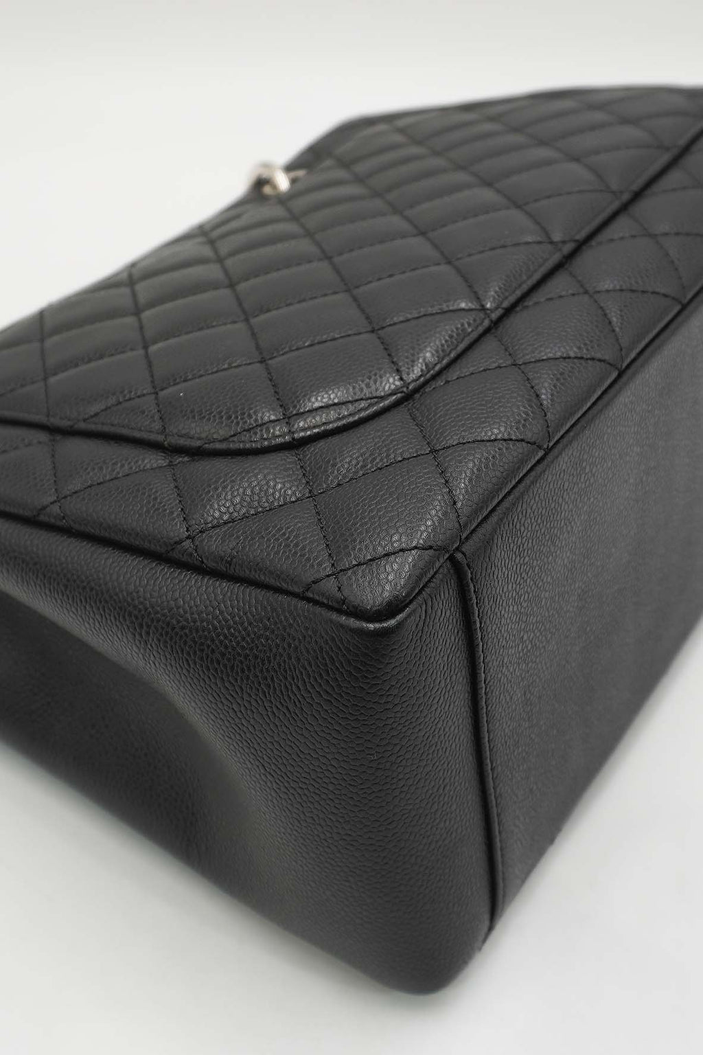 Grand Shopping Tote Caviar with Silver Hardware Black