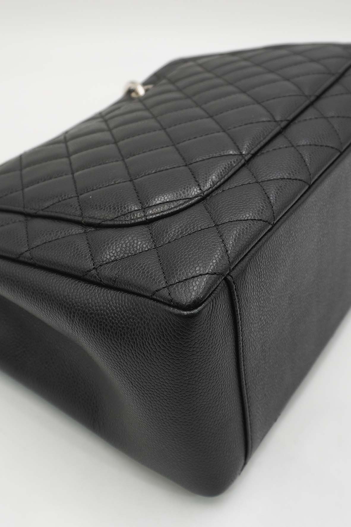 Grand Shopping Tote Caviar with Silver Hardware Black