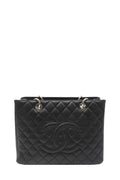 Grand Shopping Tote Caviar with Silver Hardware Black