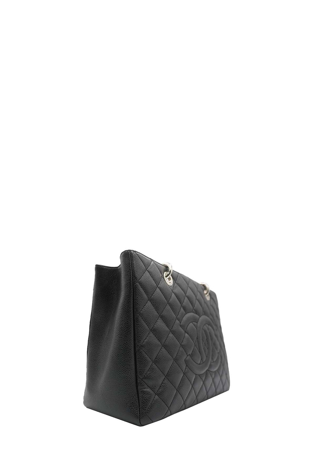 Grand Shopping Tote Caviar with Silver Hardware Black