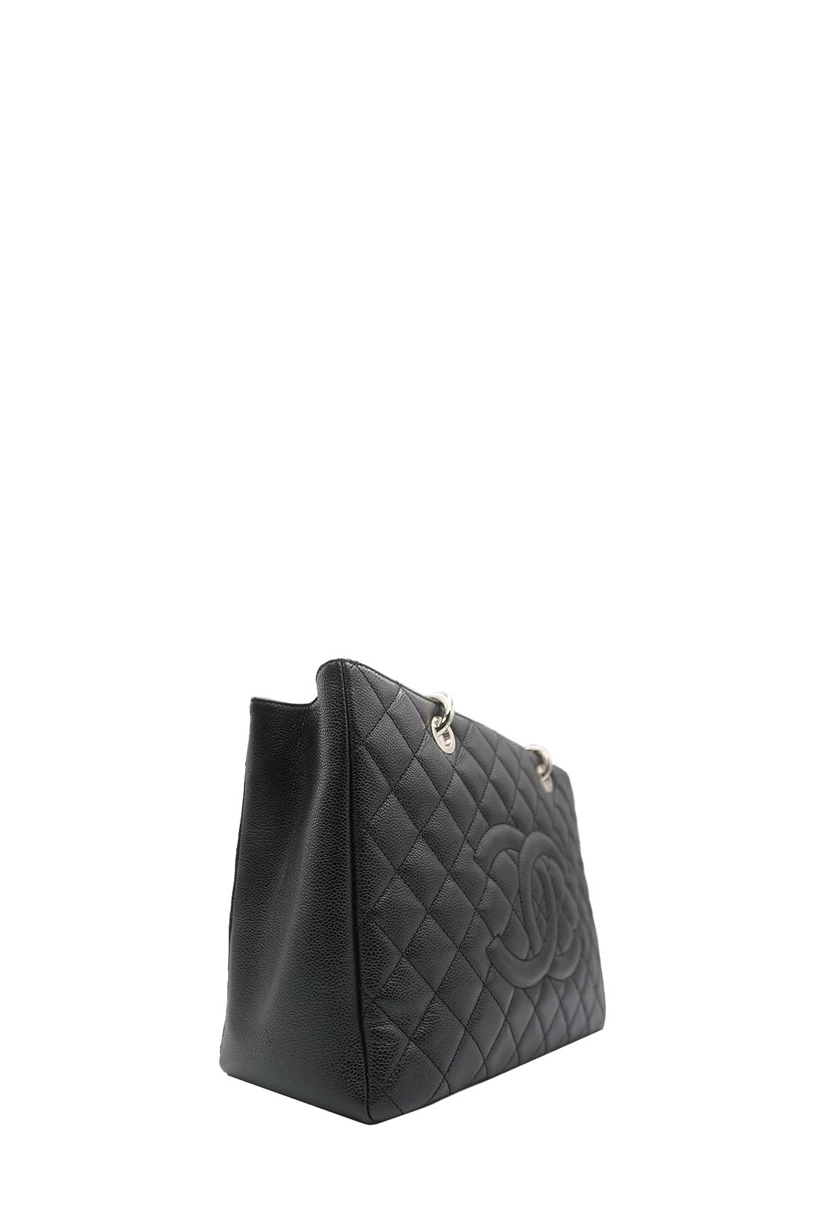 Grand Shopping Tote Caviar with Silver Hardware Black