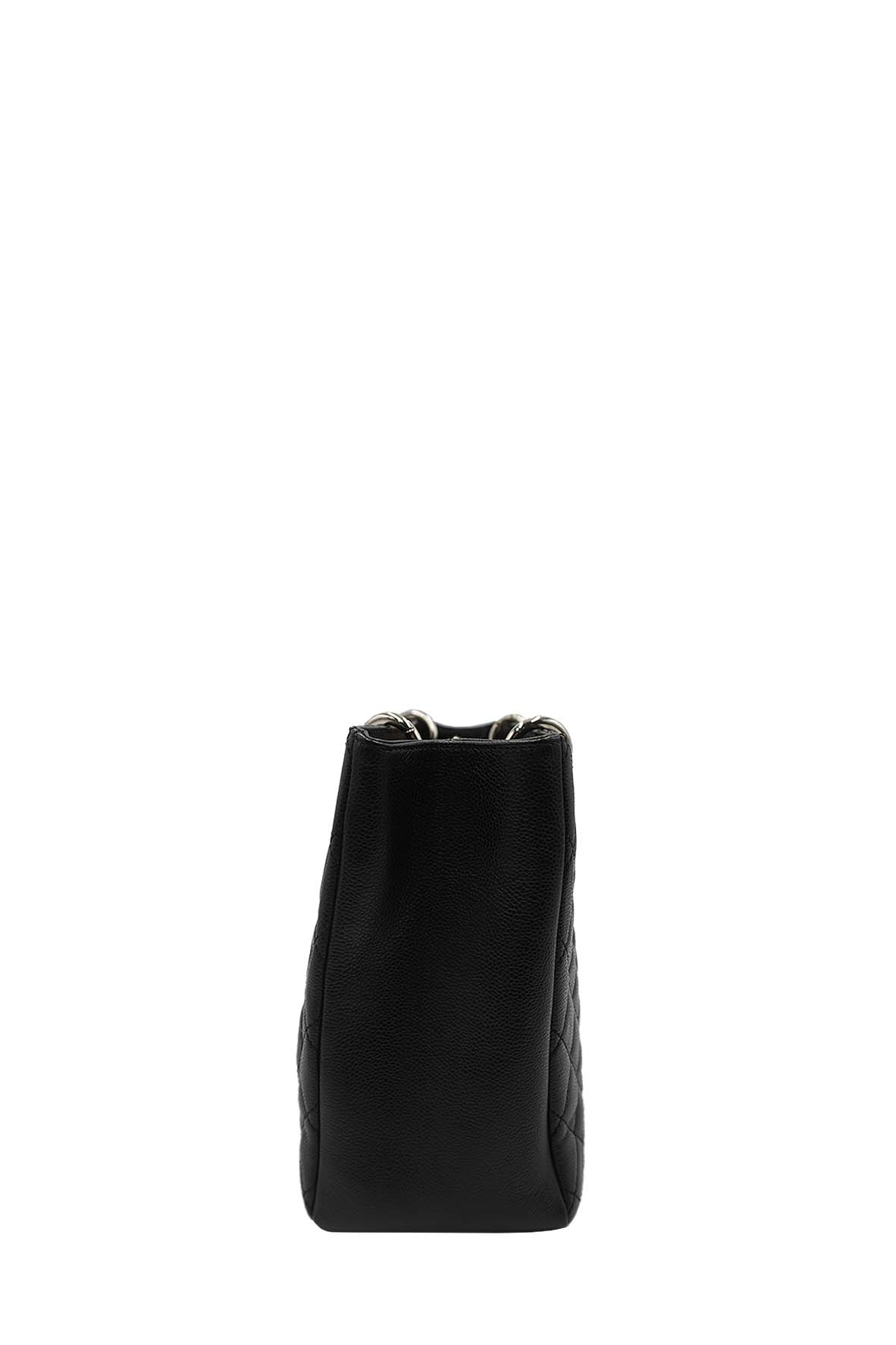 Grand Shopping Tote Caviar with Silver Hardware Black