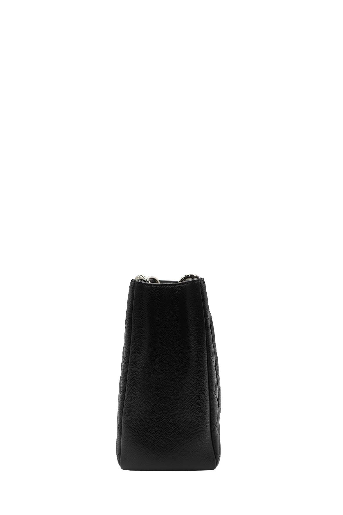 Grand Shopping Tote Caviar with Silver Hardware Black