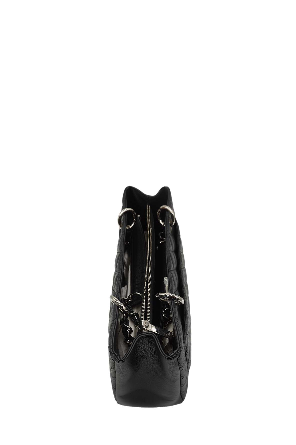 Grand Shopping Tote Caviar with Silver Hardware Black