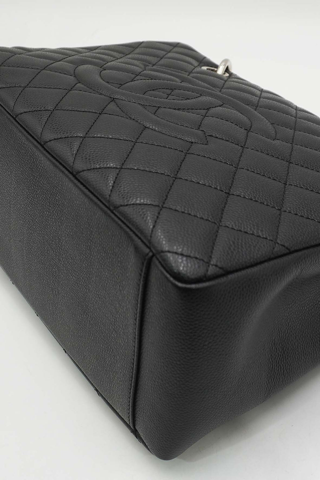 Grand Shopping Tote Caviar with Silver Hardware Black