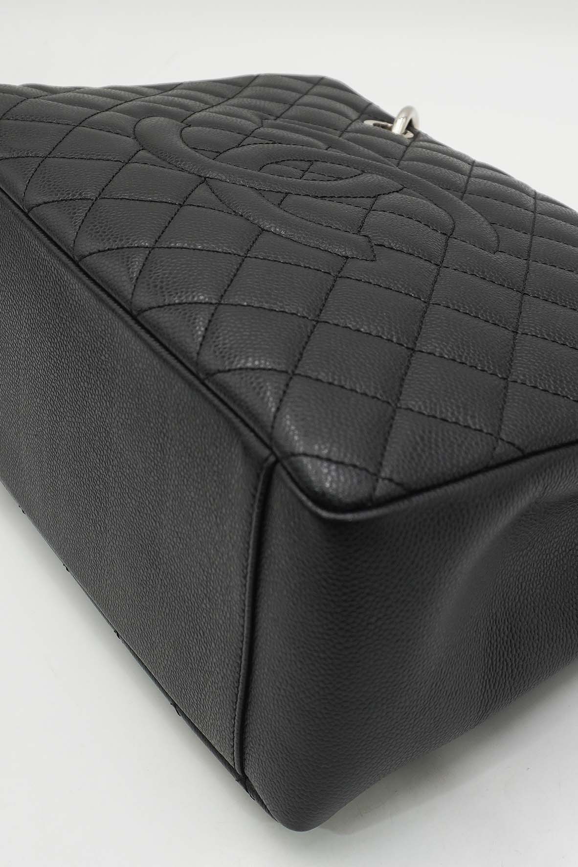 Grand Shopping Tote Caviar with Silver Hardware Black