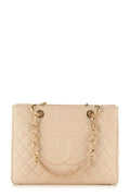 Grand Shopping Tote Beige with Gold Hardware
