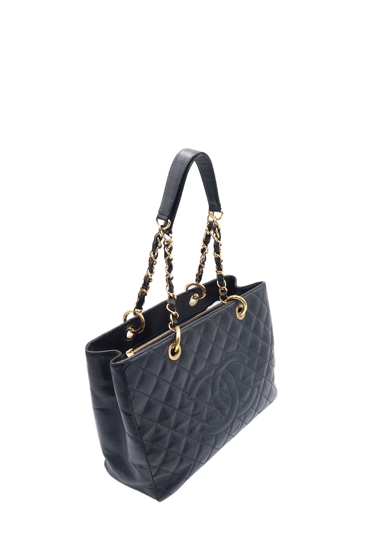 Grand Shopping Tote with Gold Hardware Black