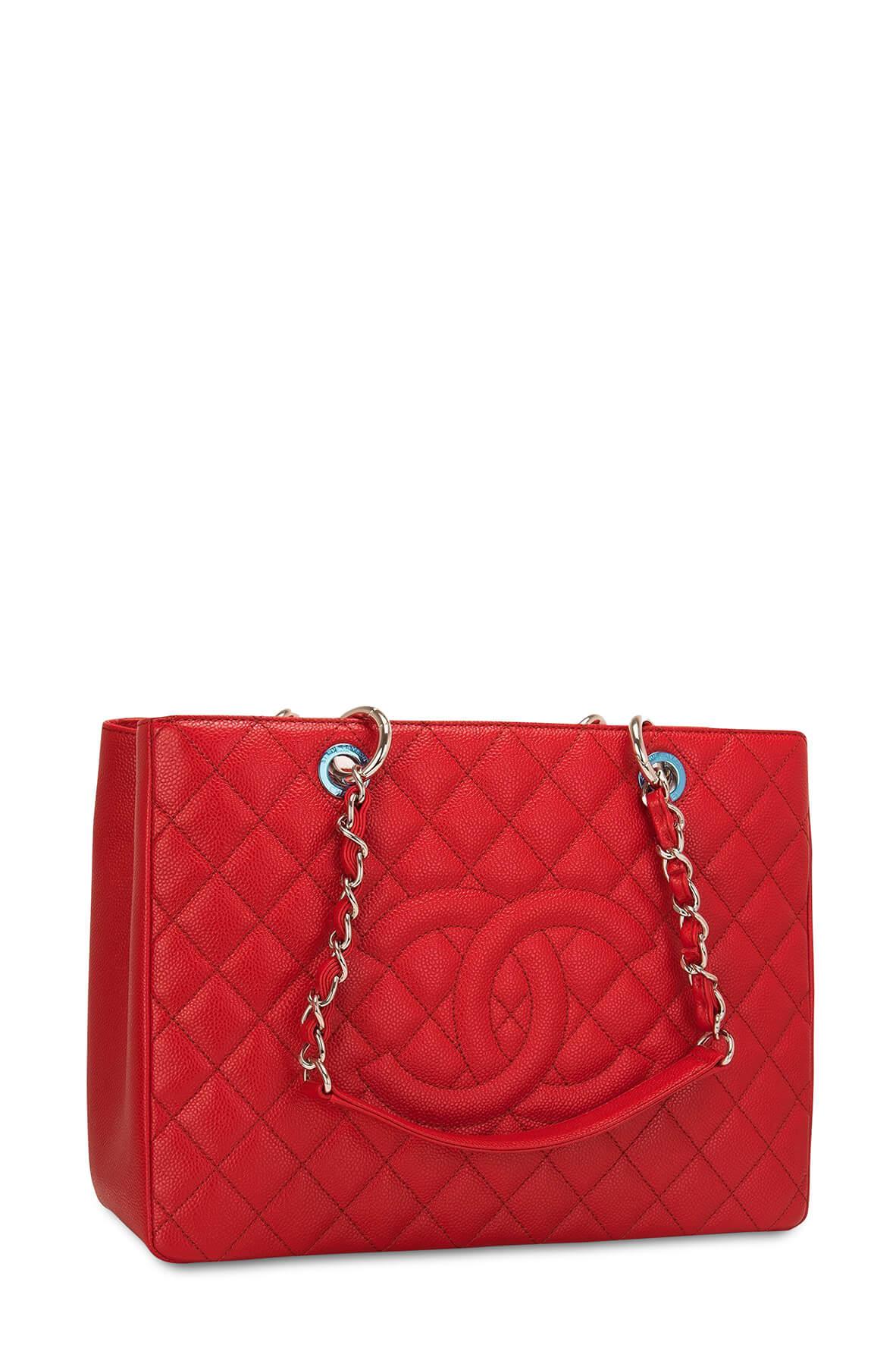Grand Shopping Tote Red with Silver Hardware