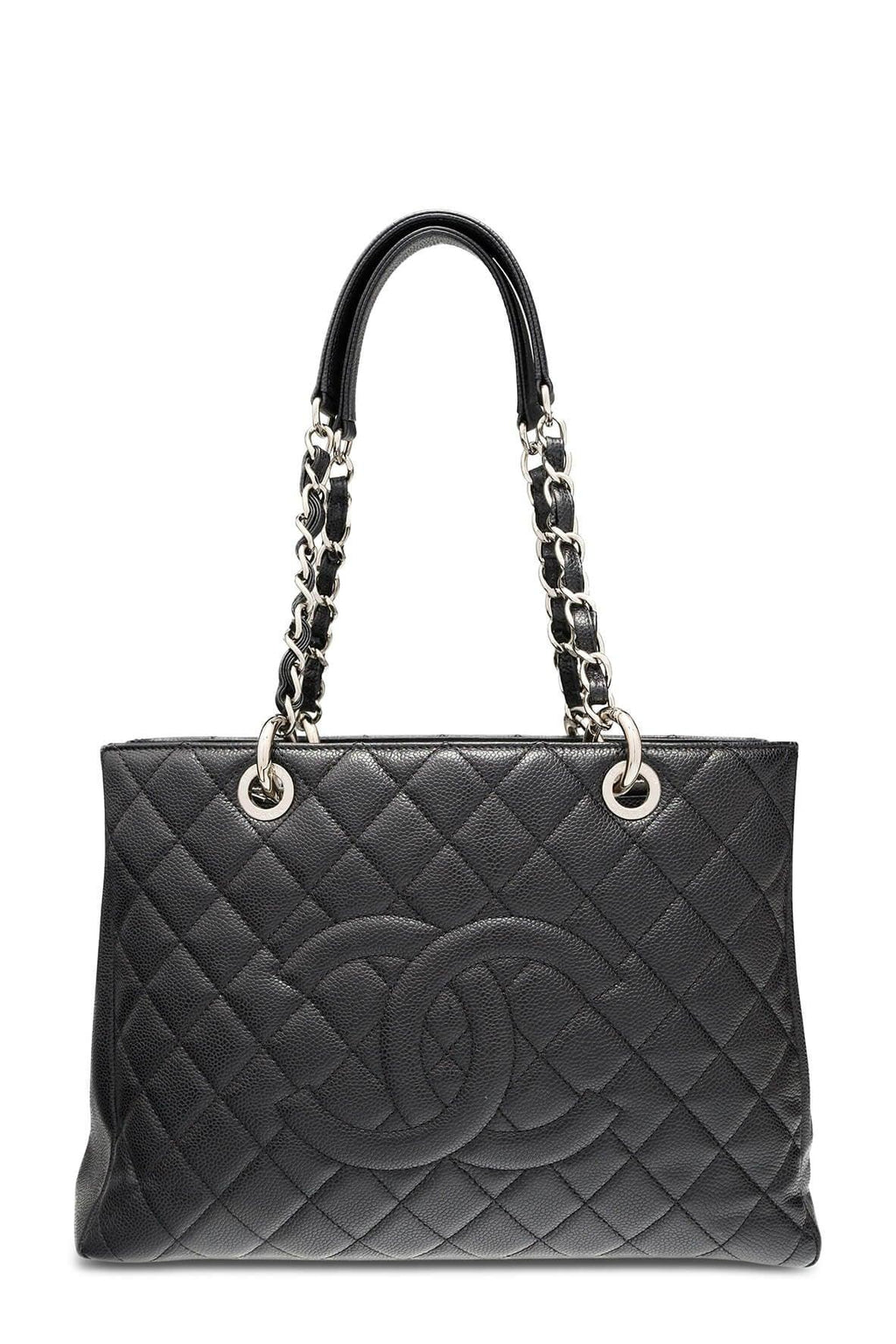 Grand Shopping Tote Black with Silver Hardware