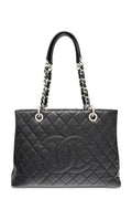 Grand Shopping Tote Black with Silver Hardware