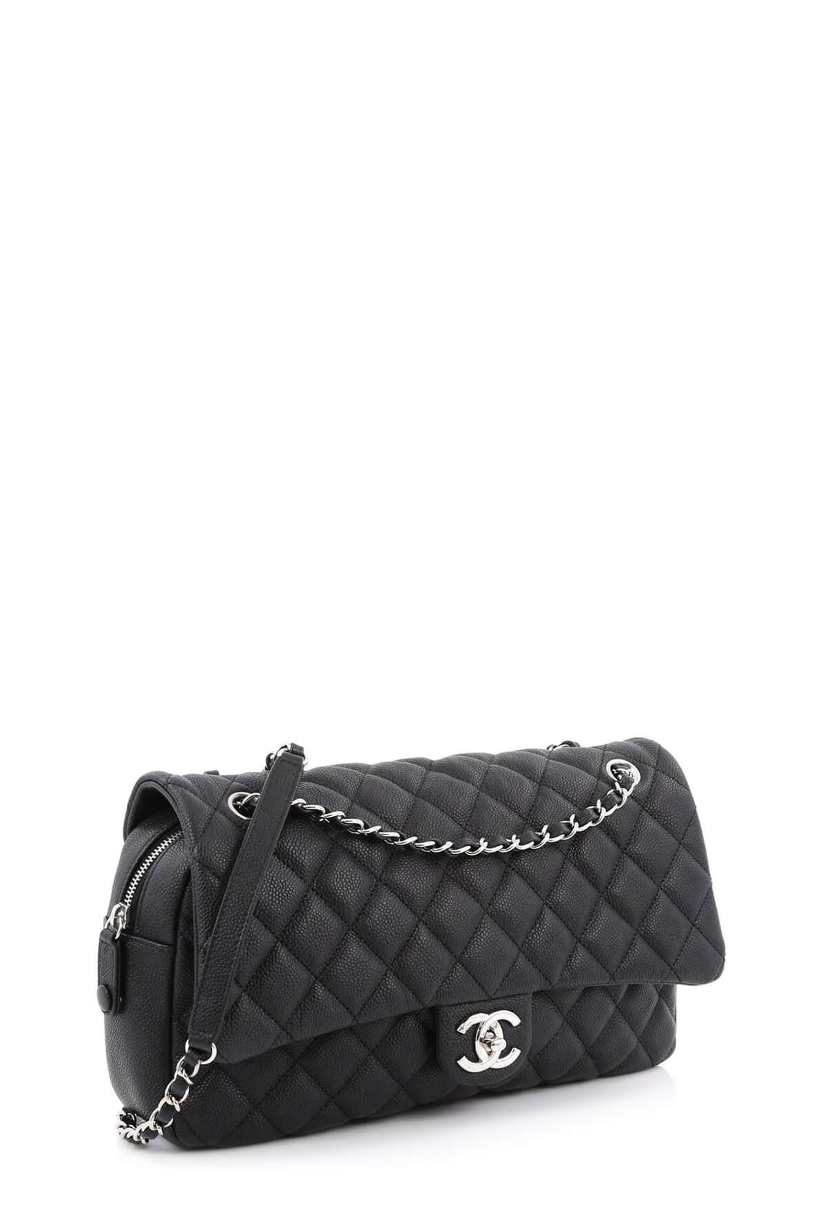 Jumbo Caviar Easy Flap Black with Silver Hardware