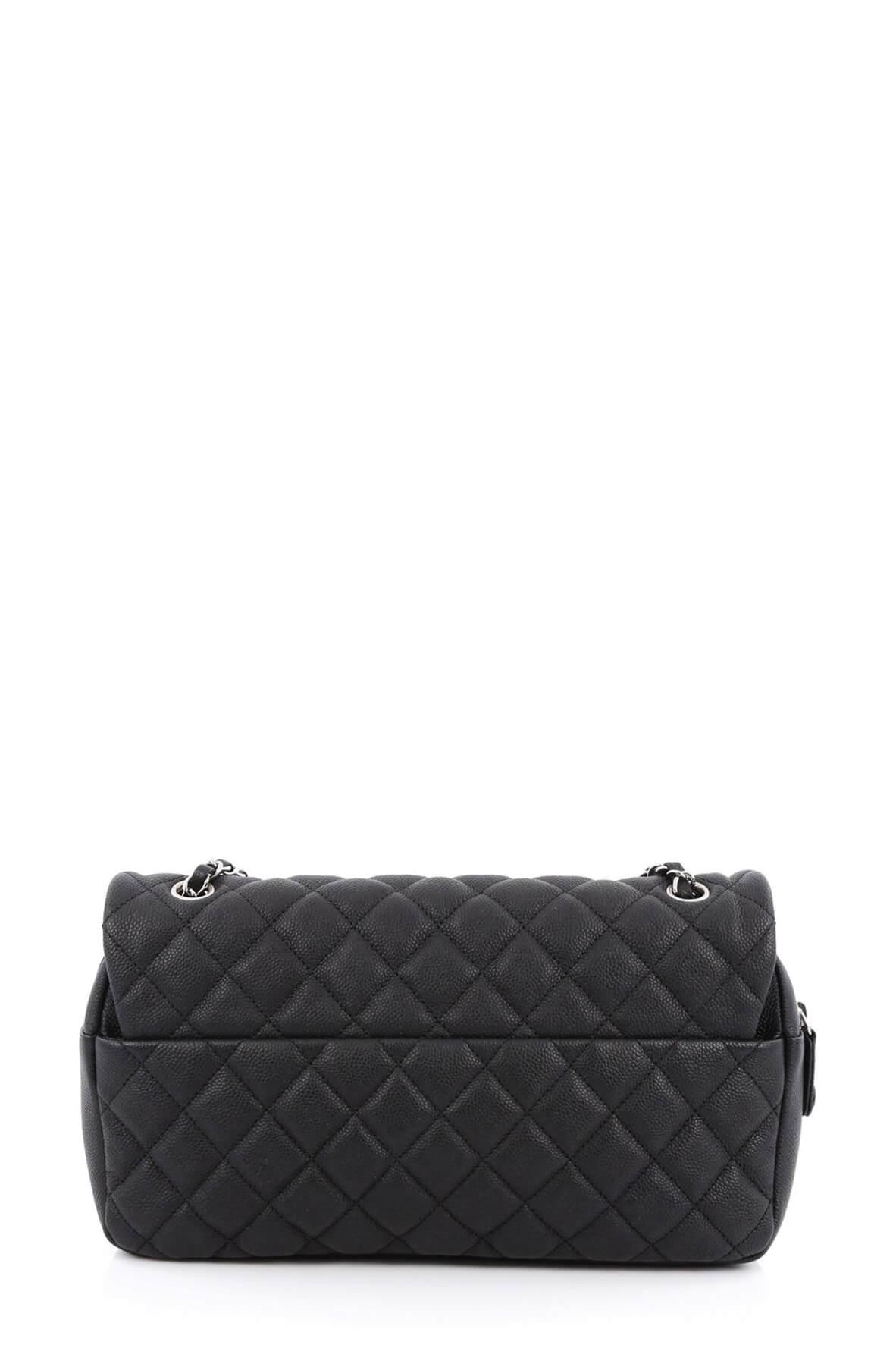 Jumbo Caviar Easy Flap Black with Silver Hardware