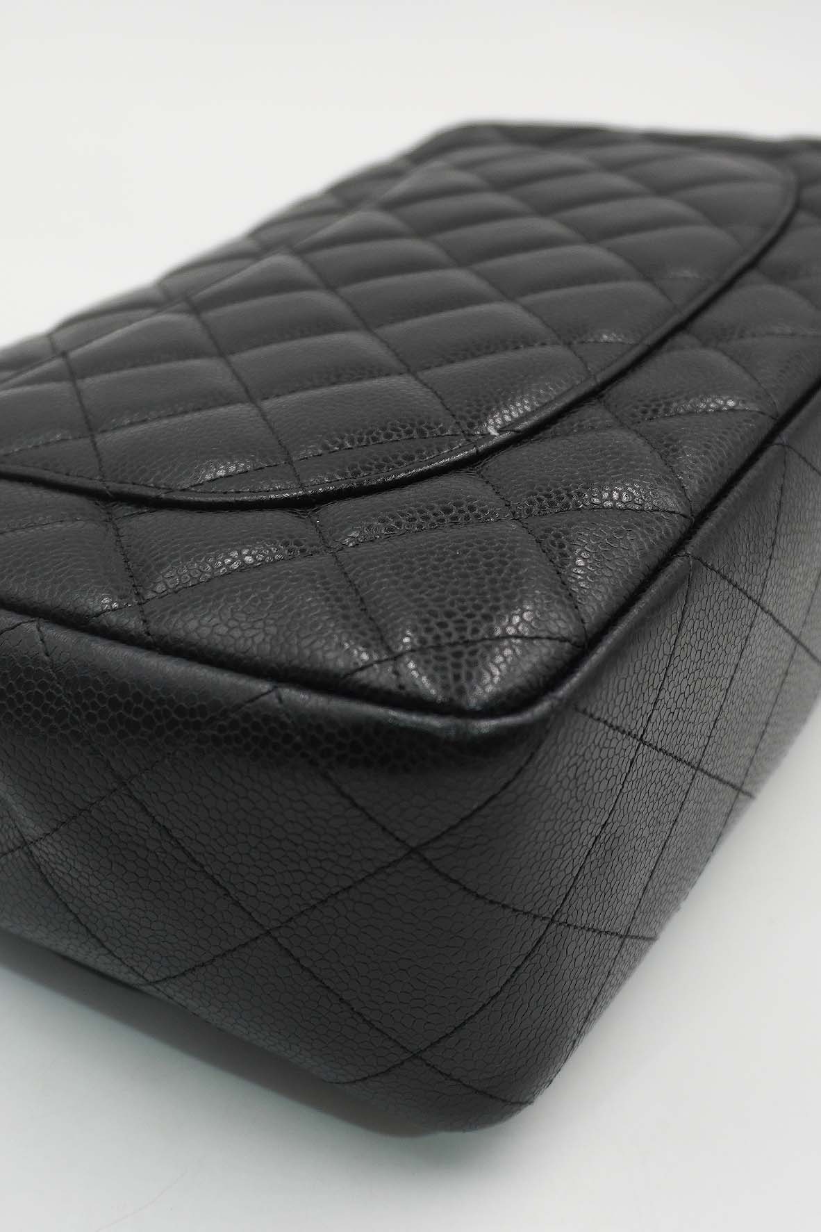 Jumbo Classic Single Flap Caviar SHW Black
