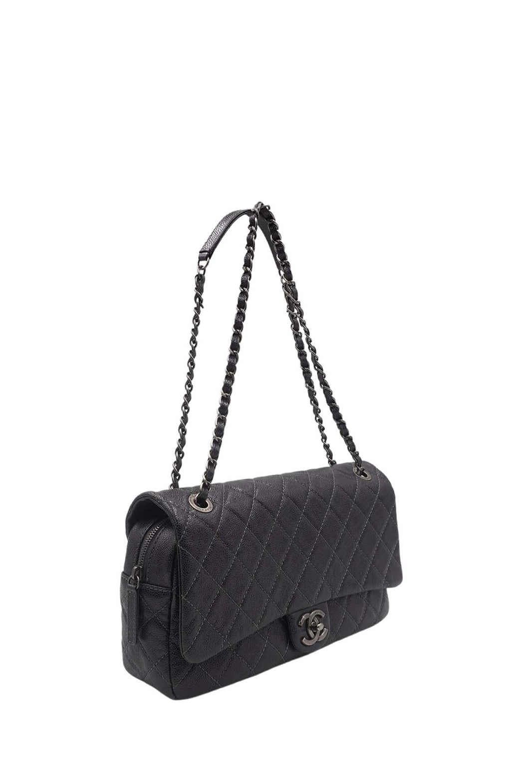 Jumbo Quilted Caviar Easy Flap Bag Metallic Grey