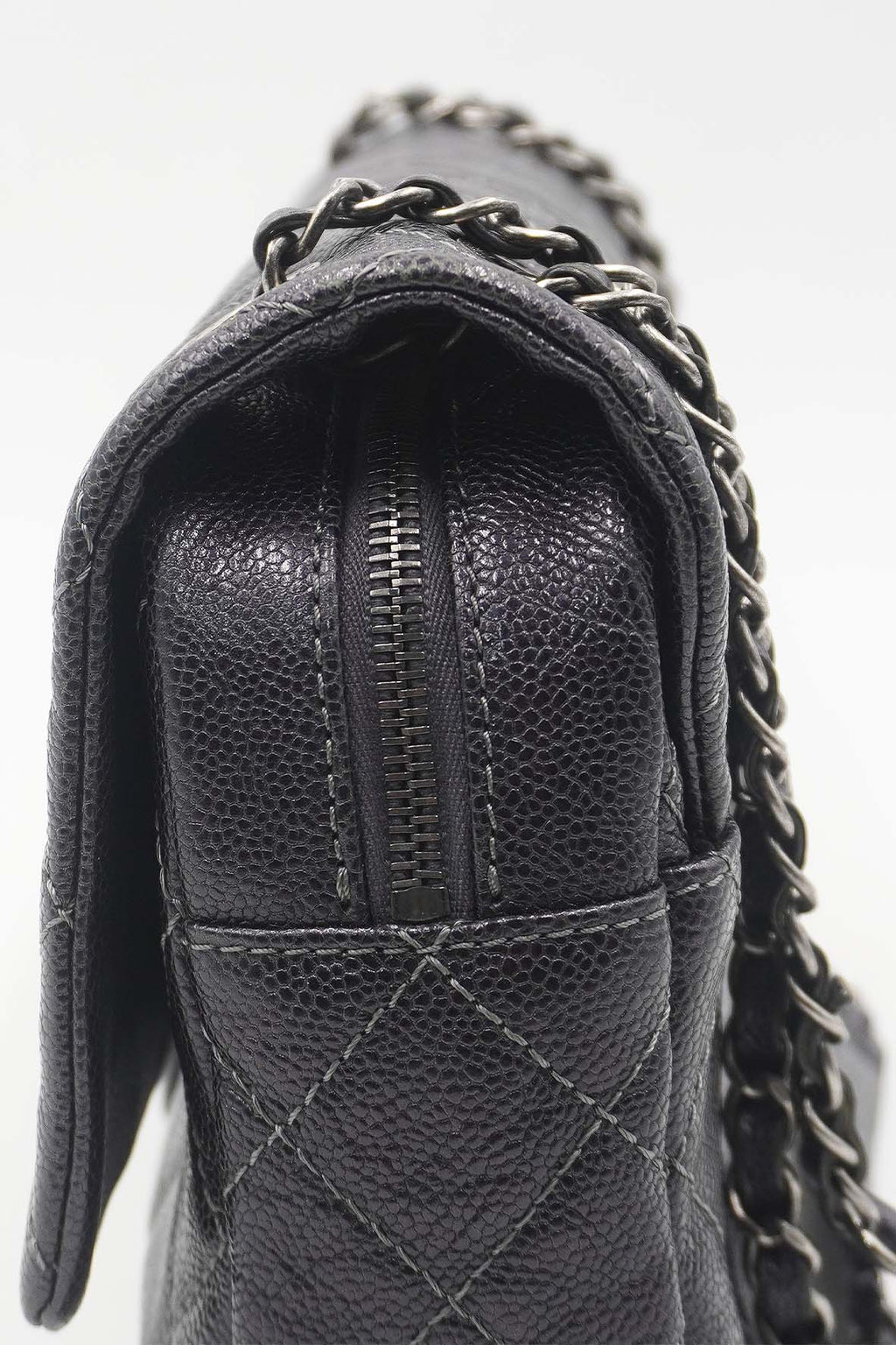 Jumbo Quilted Caviar Easy Flap Bag Metallic Grey