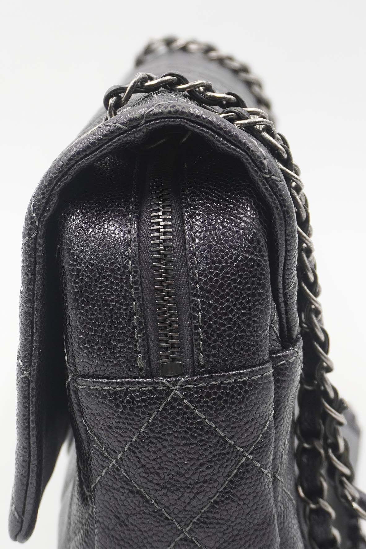 Jumbo Quilted Caviar Easy Flap Bag Metallic Grey