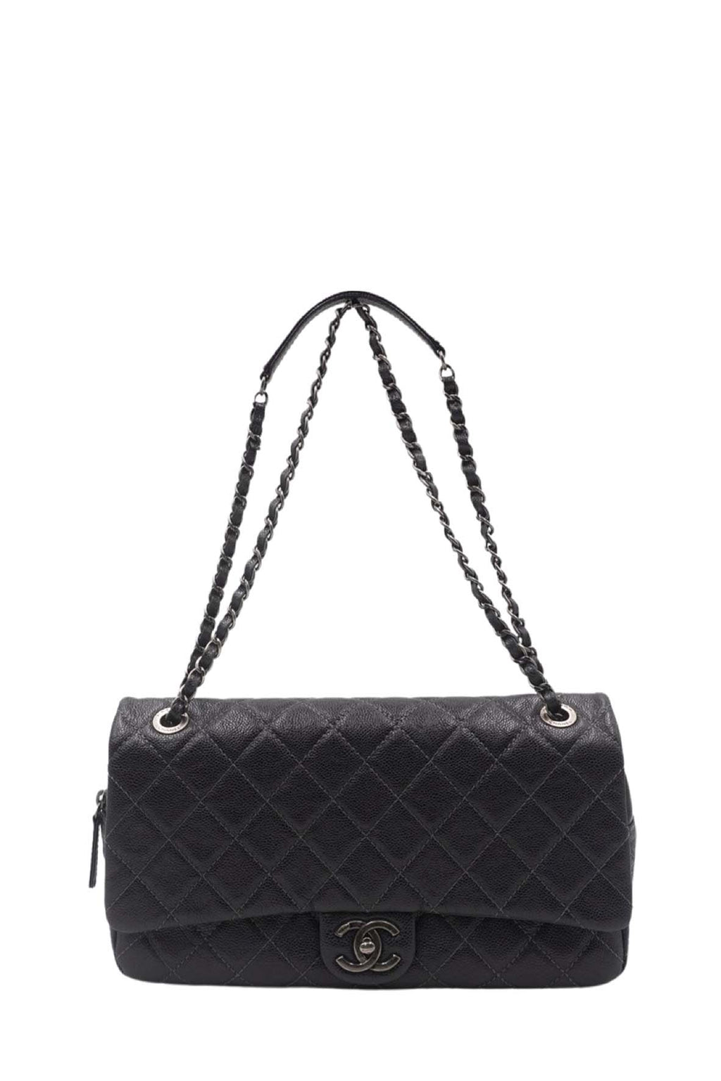 Jumbo Quilted Caviar Easy Flap Bag Metallic Grey