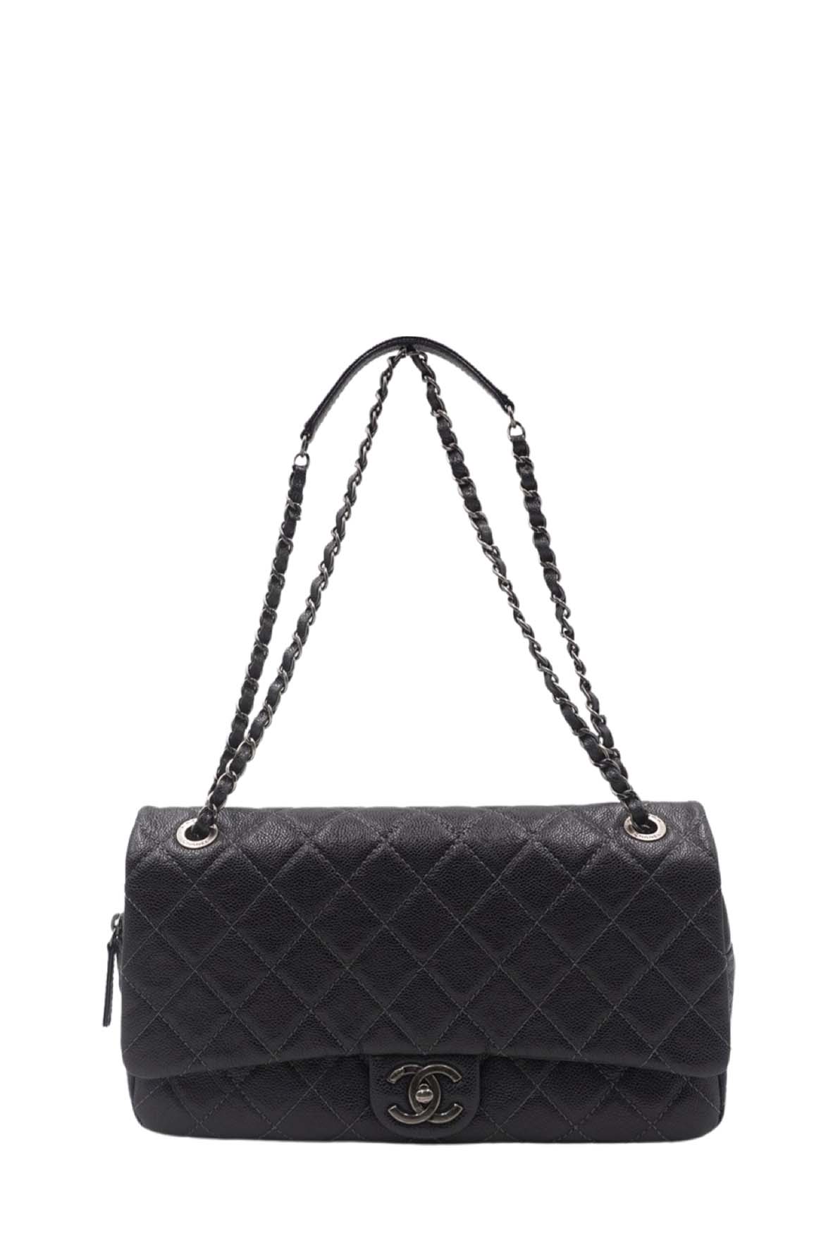 Jumbo Quilted Caviar Easy Flap Bag Metallic Grey