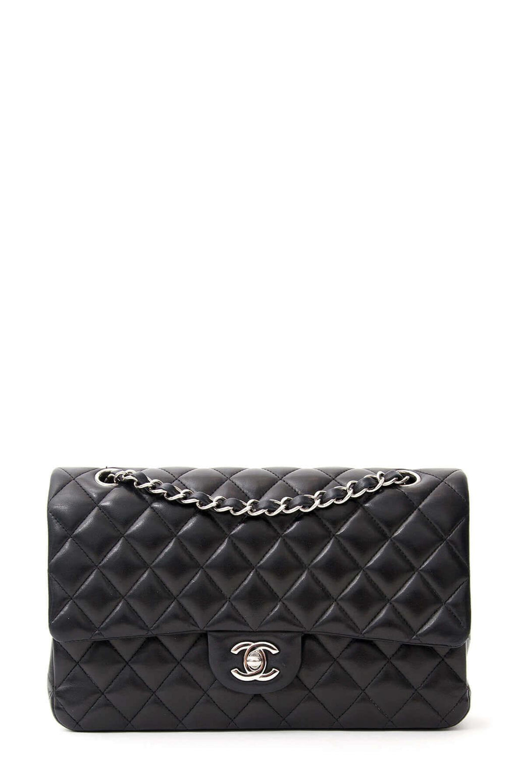 Quilted Lambskin Medium Classic Flap Bag Black with Silver Hardware