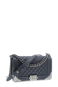 Medium Lambskin Quilted 'Paris-Dallas' Boy Dark Grey with Metal Adornments
