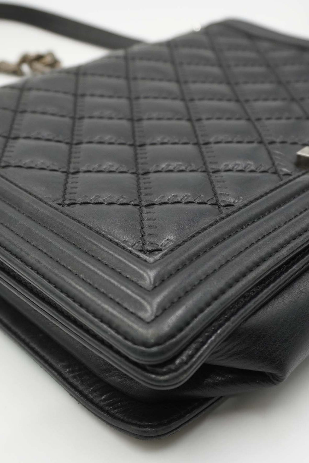 Large Classic Quilted Boy Silver Hardware Black