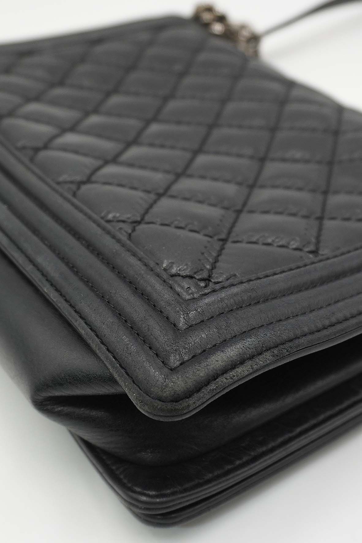 Large Classic Quilted Boy Silver Hardware Black