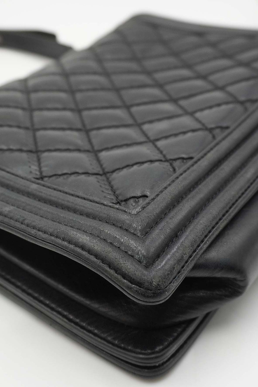 Large Classic Quilted Boy Silver Hardware Black