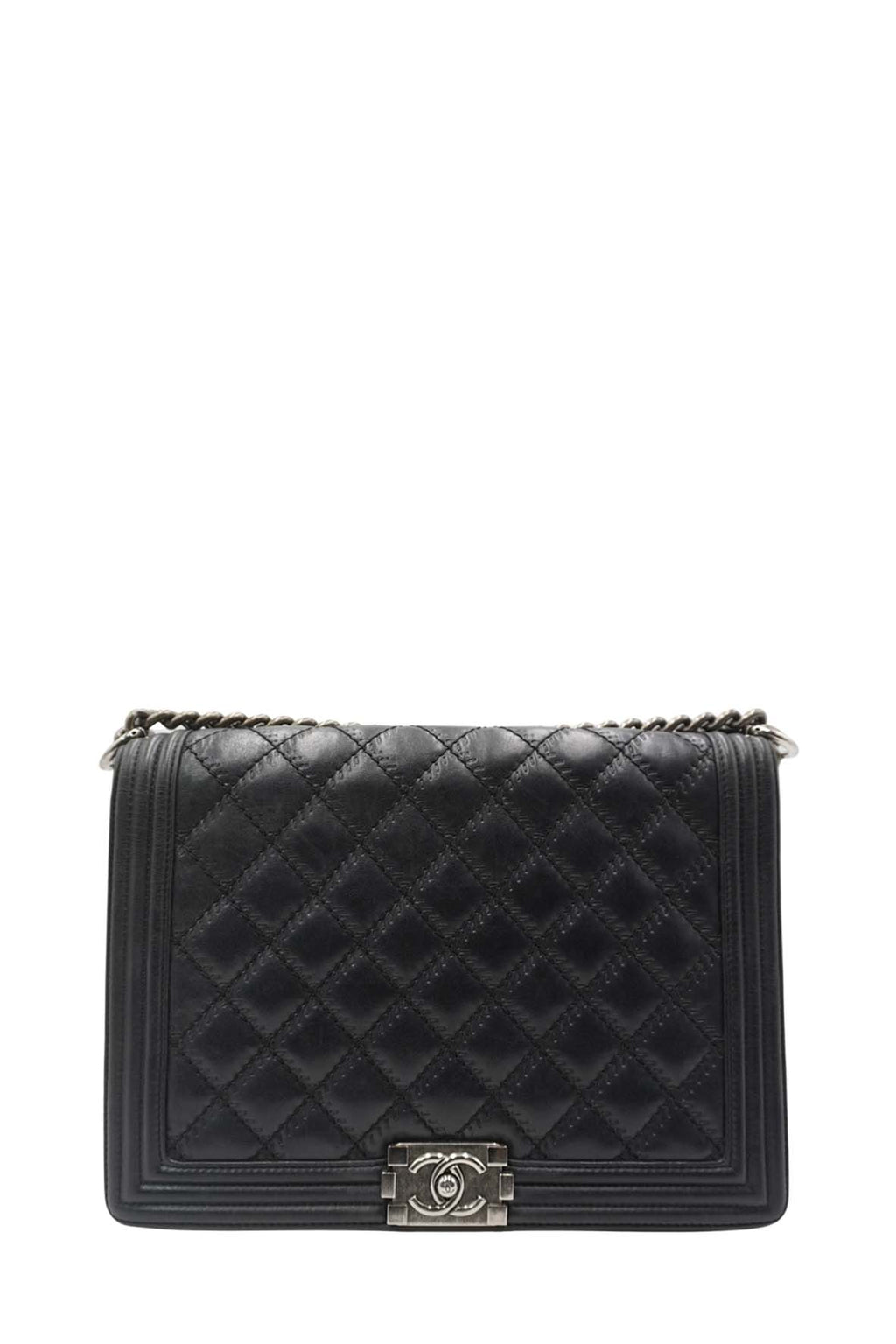 Large Classic Quilted Boy Silver Hardware Black