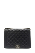 Large Classic Quilted Boy Silver Hardware Black