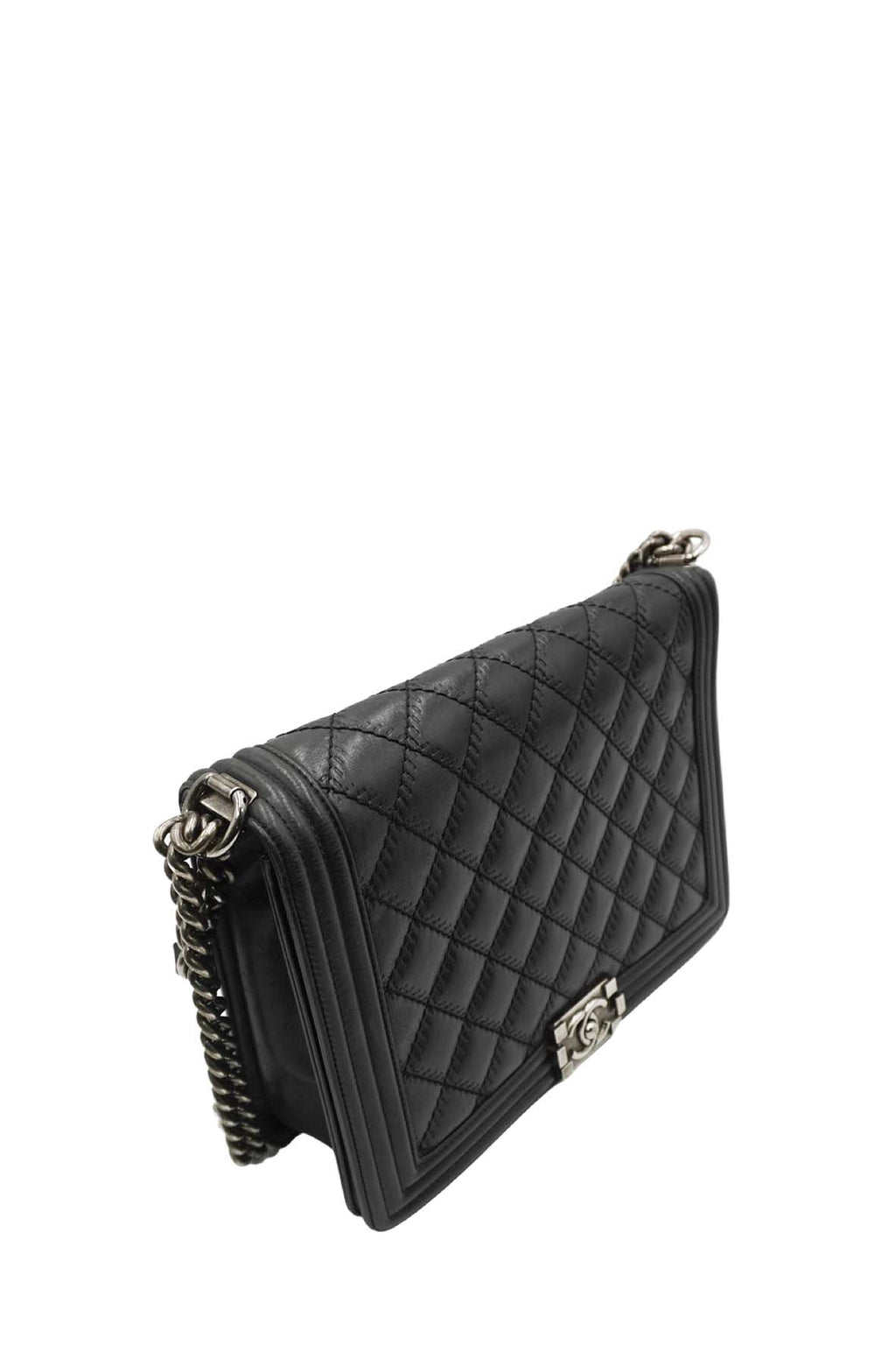 Large Classic Quilted Boy Silver Hardware Black