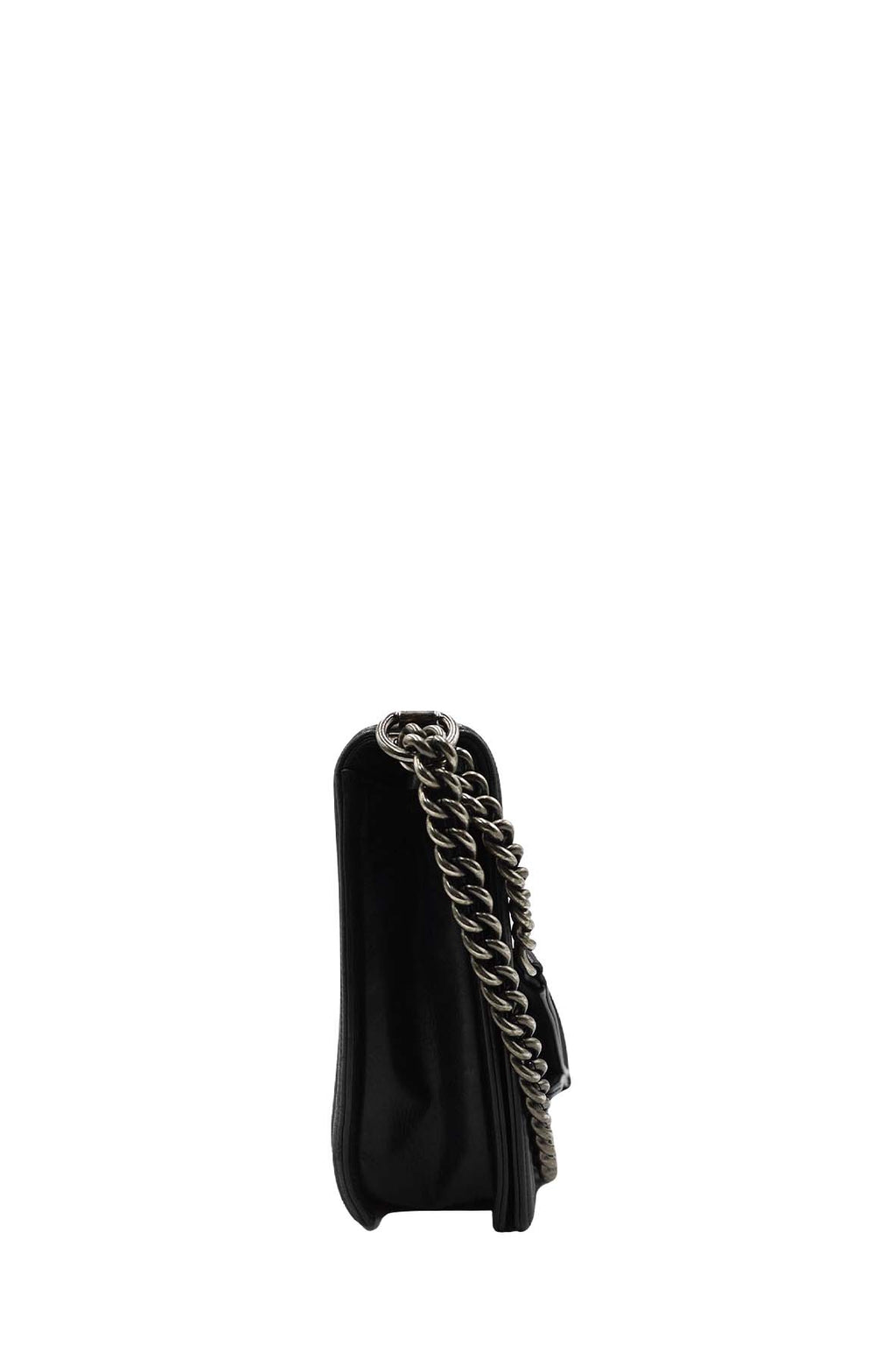 Large Classic Quilted Boy Silver Hardware Black