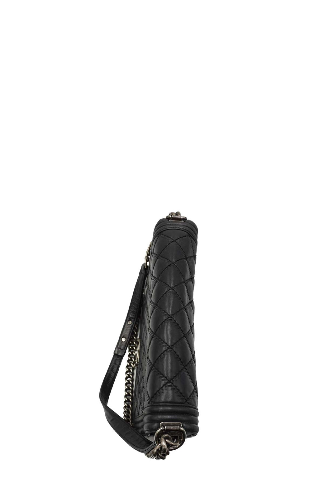 Large Classic Quilted Boy Silver Hardware Black