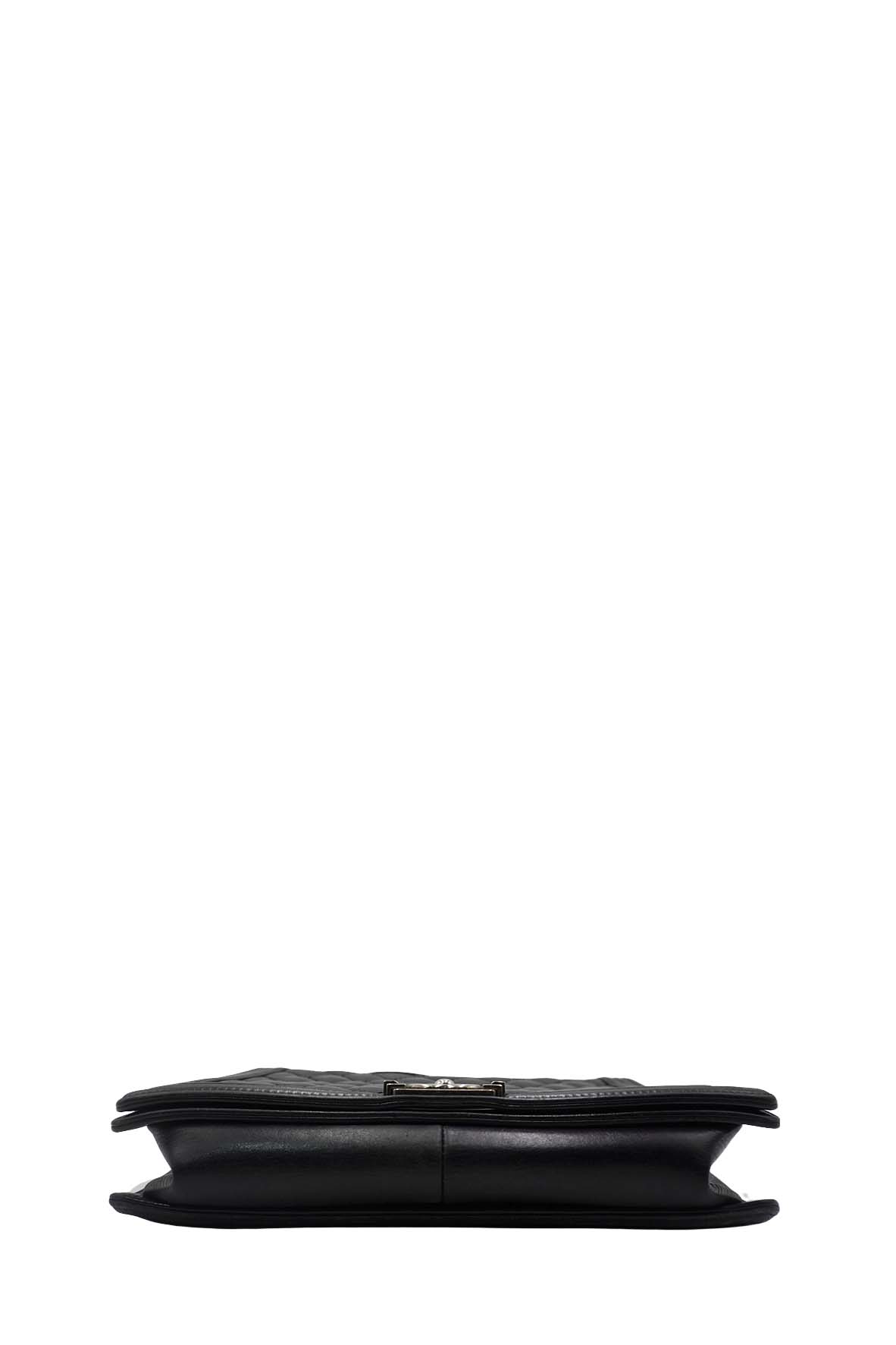 Large Classic Quilted Boy Silver Hardware Black